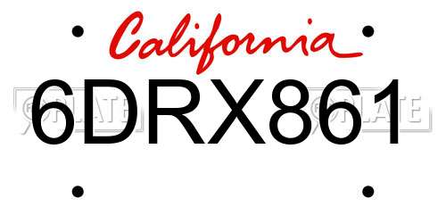 6DRX861 California License Plate