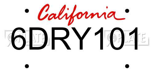 6DRY101 California License Plate