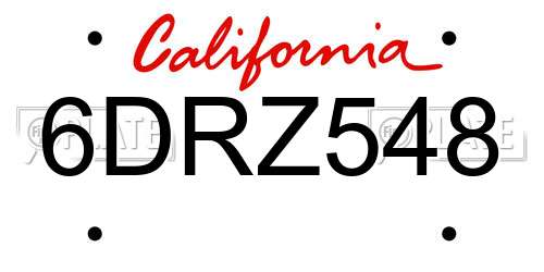 6DRZ548 California License Plate