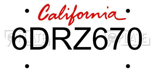 6DRZ670 California License Plate