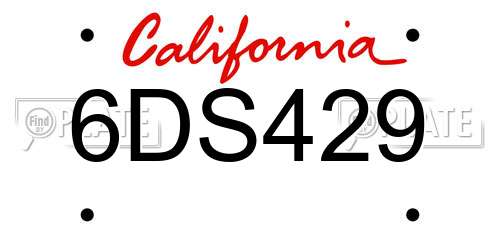 6DS429 California License Plate