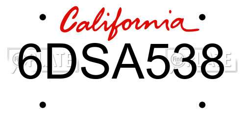 6DSA538 California License Plate