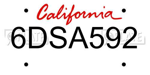 6DSA592 California License Plate