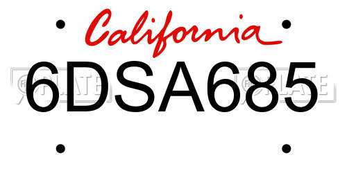 6DSA685 California License Plate