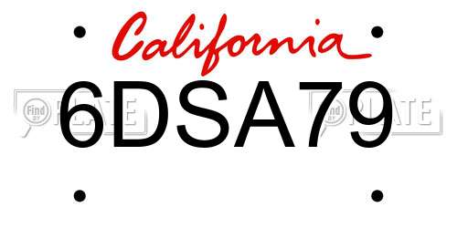 6DSA79 California License Plate