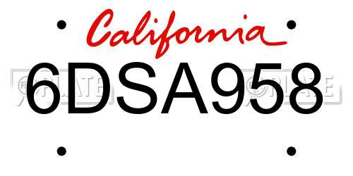 6DSA958 California License Plate