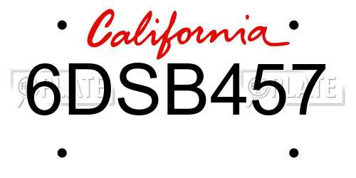 6DSB457 California License Plate