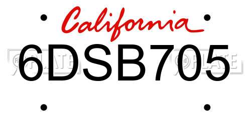 6DSB705 California License Plate