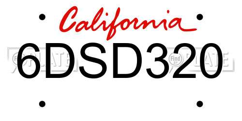 6DSD320 California License Plate