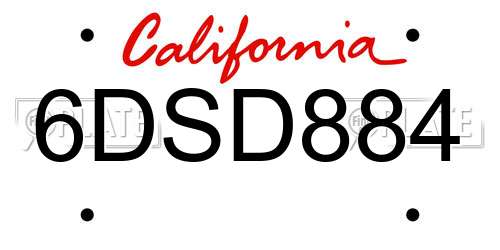 6DSD884 California License Plate
