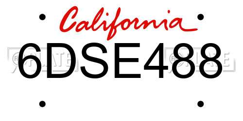 6DSE488 California License Plate