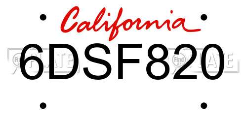 6DSF820 California License Plate