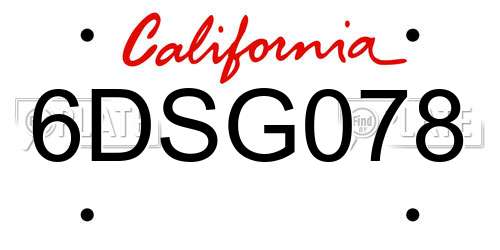 6DSG078 California License Plate