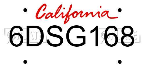 6DSG168 California License Plate