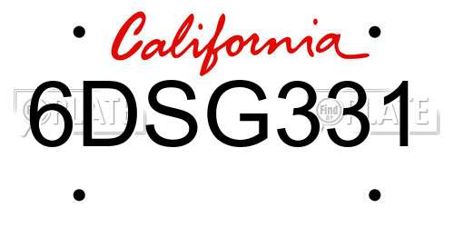 6DSG331 California License Plate