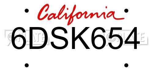 6DSK654 California License Plate