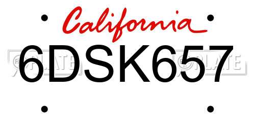 6DSK657 California License Plate