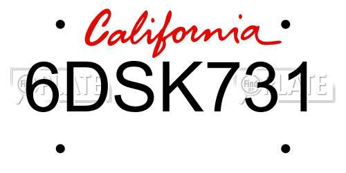 6DSK731 California License Plate