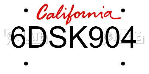 6DSK904 California License Plate