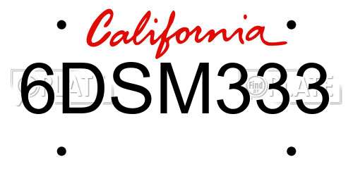 6DSM333 California License Plate