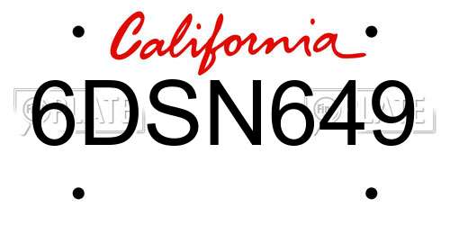 6DSN649 California License Plate