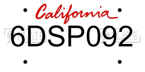 6DSP092 California License Plate