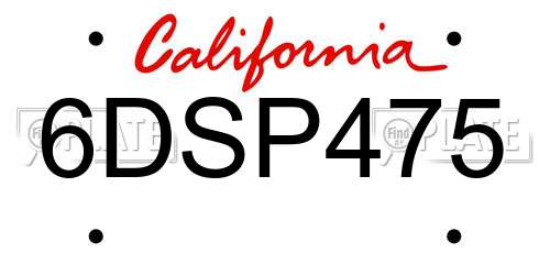 6DSP475 California License Plate