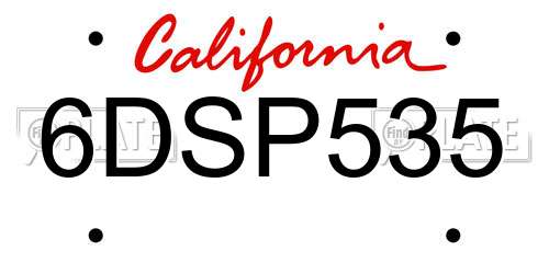 6DSP535 California License Plate