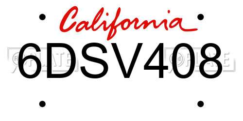 6DSV408 California License Plate