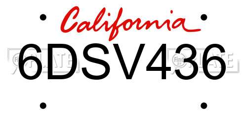 6DSV436 California License Plate