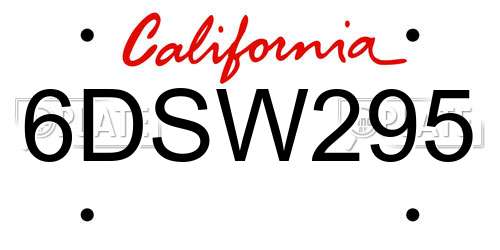 6DSW295 California License Plate