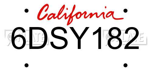 6DSY182 California License Plate