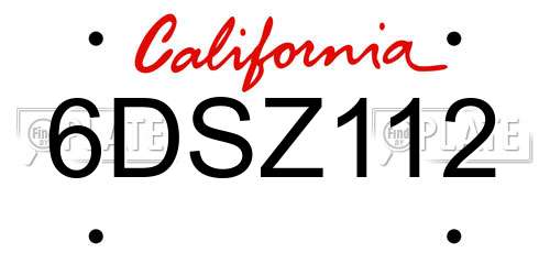 6DSZ112 California License Plate