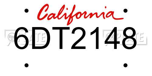 6DT2148 California License Plate