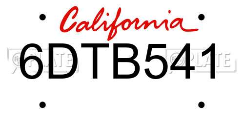 6DTB541 California License Plate
