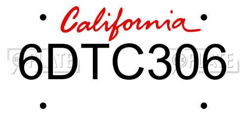 6DTC306 California License Plate