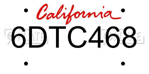 6DTC468 California License Plate