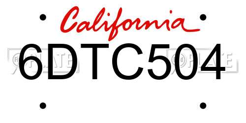 6DTC504 California License Plate