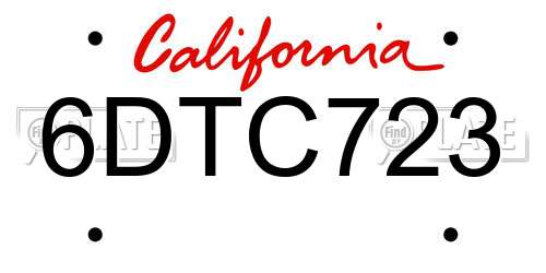 6DTC723 California License Plate