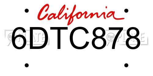 6DTC878 California License Plate