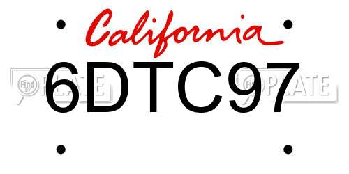 6DTC97 California License Plate