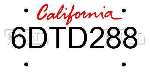 6DTD288 California License Plate