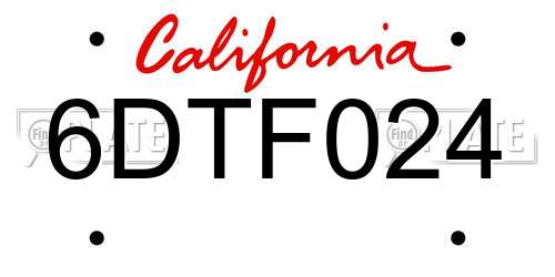 6DTF024 California License Plate