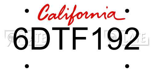 6DTF192 California License Plate