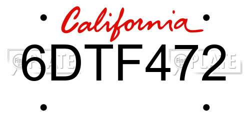 6DTF472 California License Plate