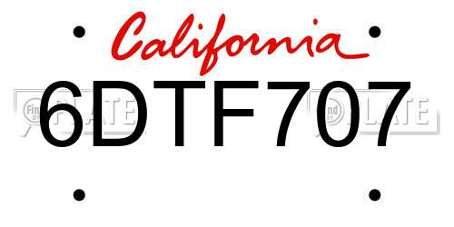 6DTF707 California License Plate