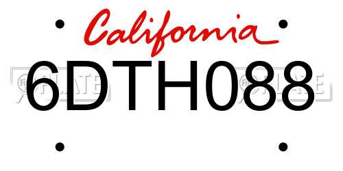 6DTH088 California License Plate