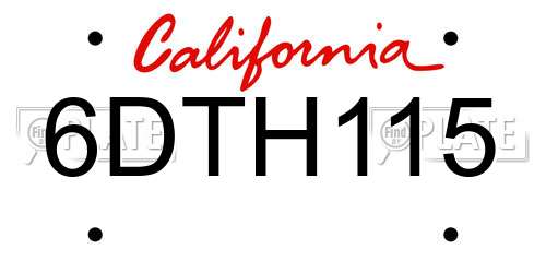 6DTH115 California License Plate