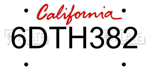 6DTH382 California License Plate