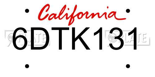 6DTK131 California License Plate